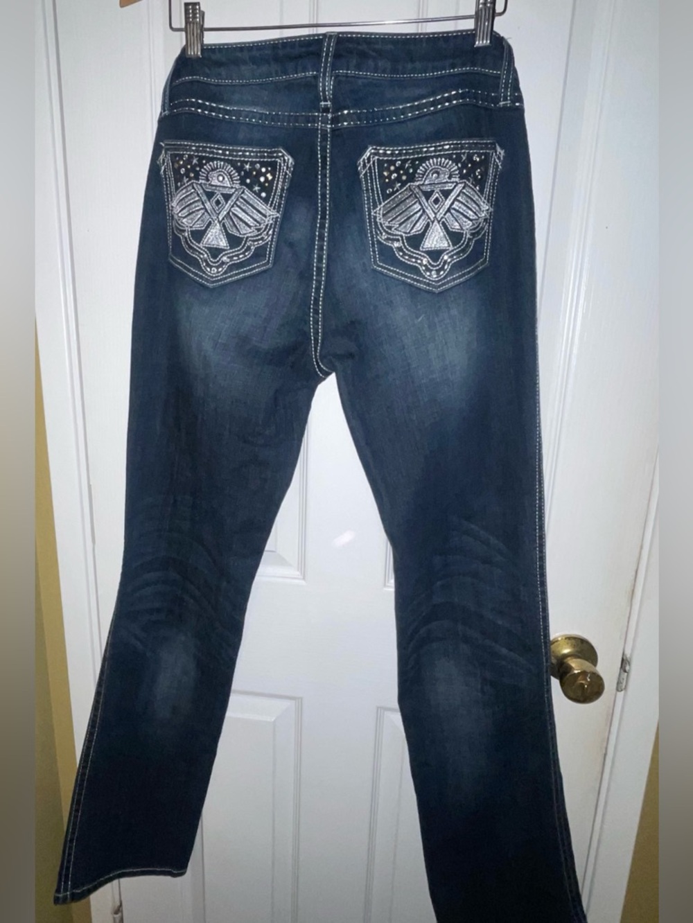 Classic Dark Blue Boot Cut Jeans with Contrast Stitching